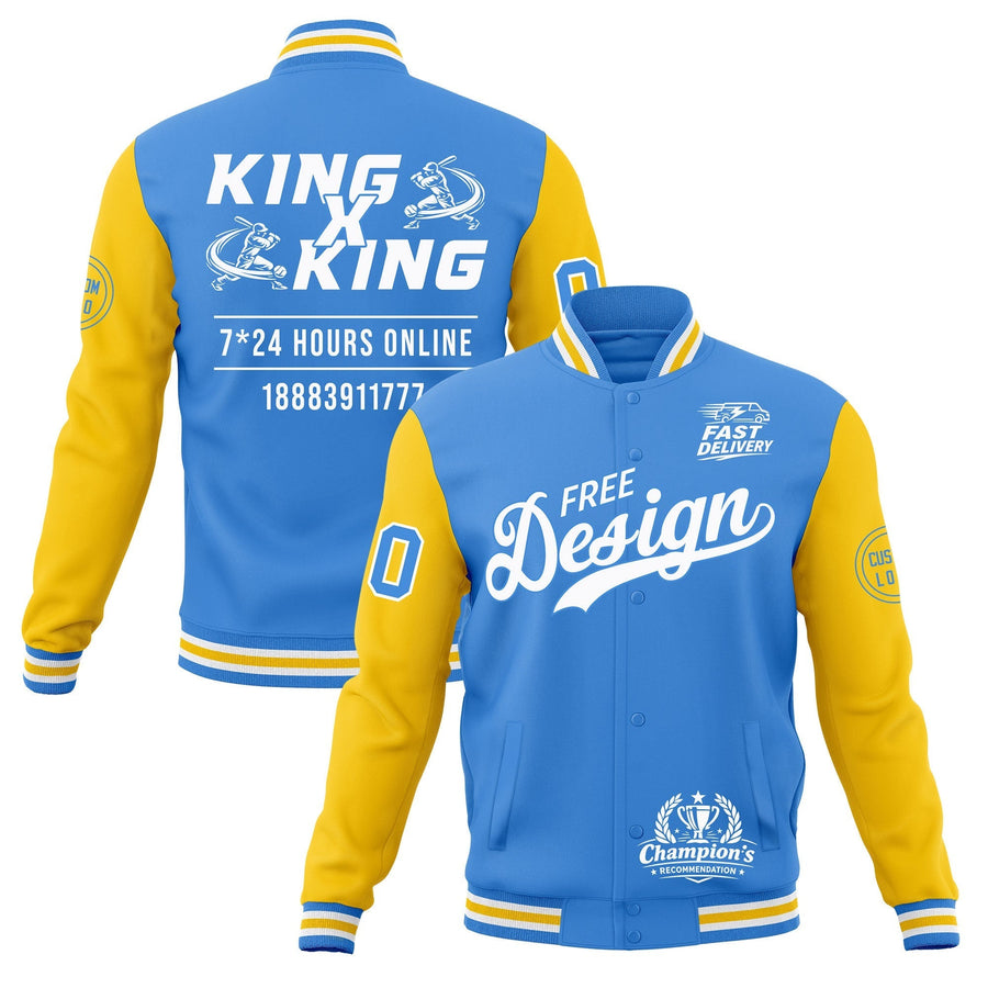 Custom Powder Blue Light Blue White Jacket Classic Style Full-Snap Club & Spirit Wear Wrinkle-Resistant | BuyFootballJersey