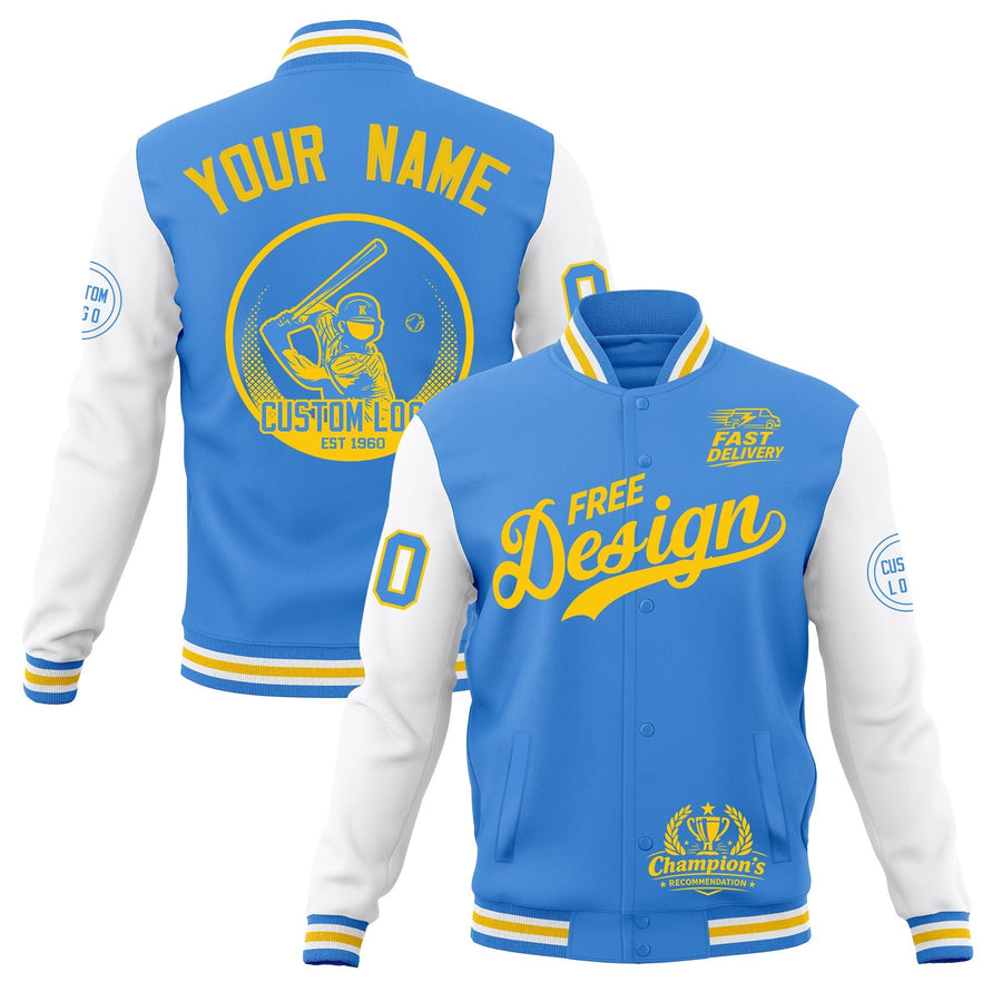 Custom Powder Blue Light Blue White Jacket Classic Style Full-Snap Club & Spirit Wear Breathable | BuyFootballJersey