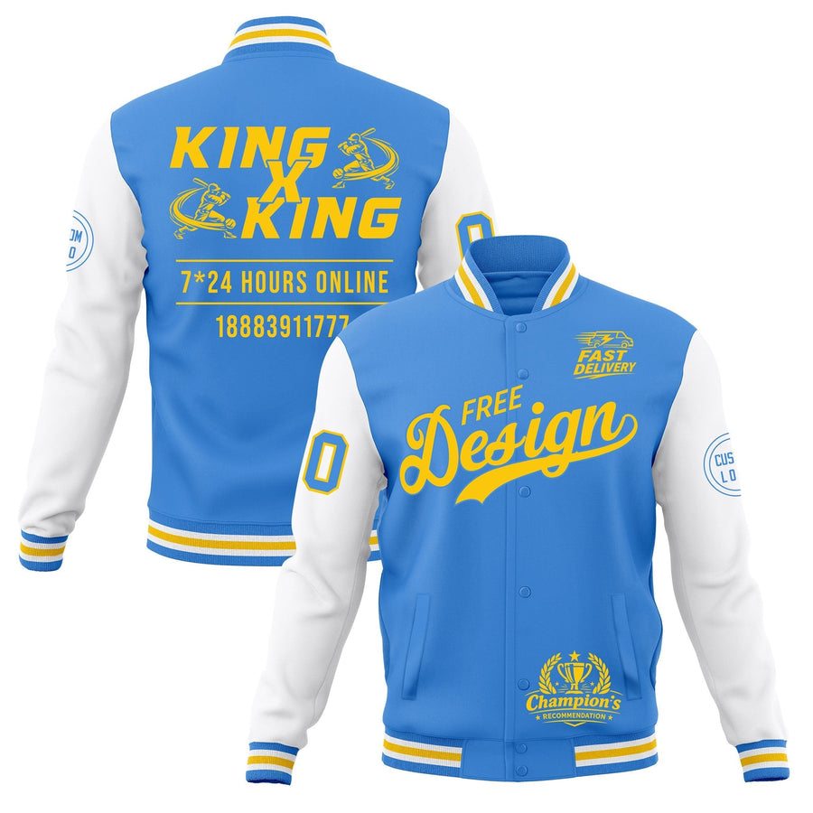 Custom Powder Blue Light Blue White Jacket Classic Style Full-Snap Club & Spirit Wear Wrinkle-Resistant | BuyFootballJersey