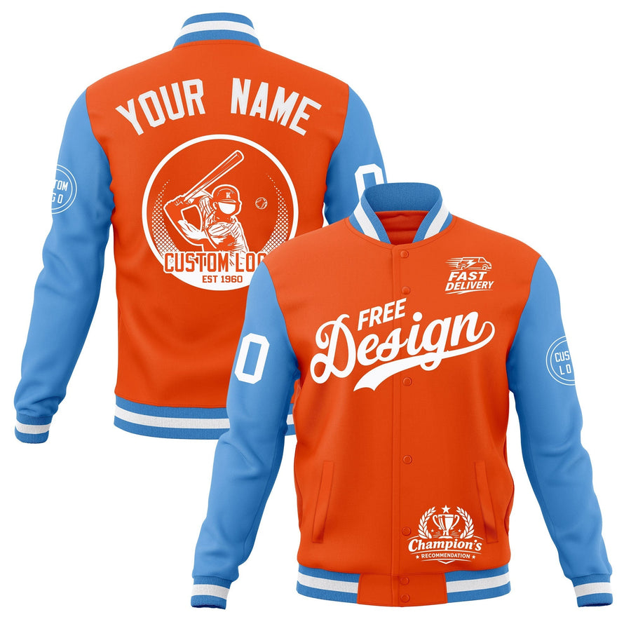 Custom Orange Light Blue White Jacket Classic Style Full-Snap Club & Spirit Wear Breathable | BuyFootballJersey