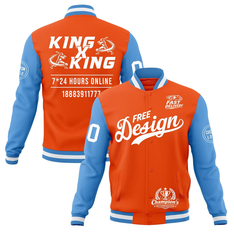 Custom Orange Light Blue White Jacket Classic Style Full-Snap Club & Spirit Wear Wrinkle-Resistant | BuyFootballJersey