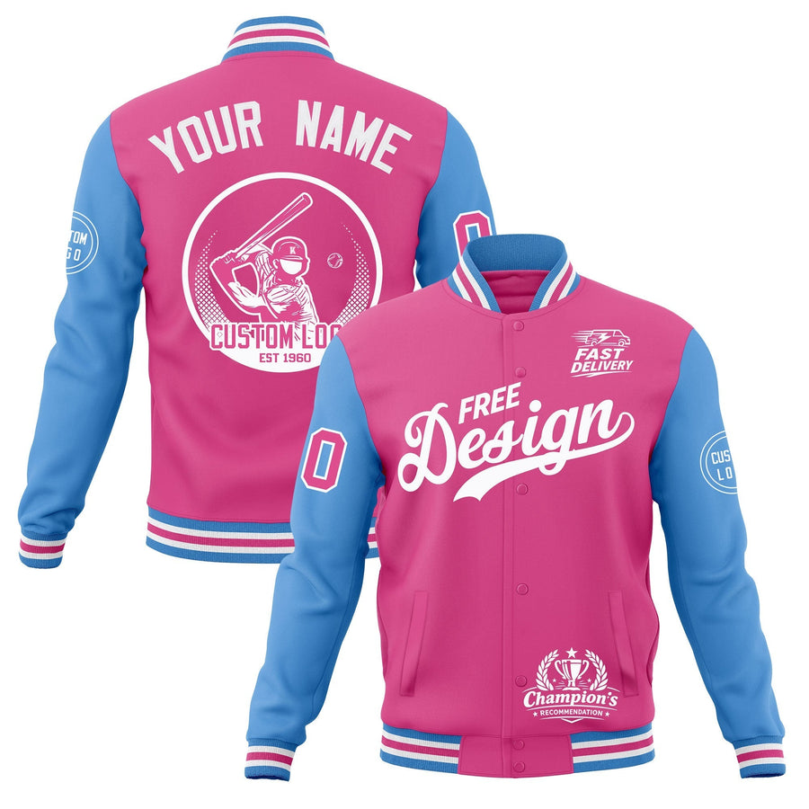 Custom Pink Light Blue White Jacket Classic Style Full-Snap Club & Spirit Wear Breathable | BuyFootballJersey