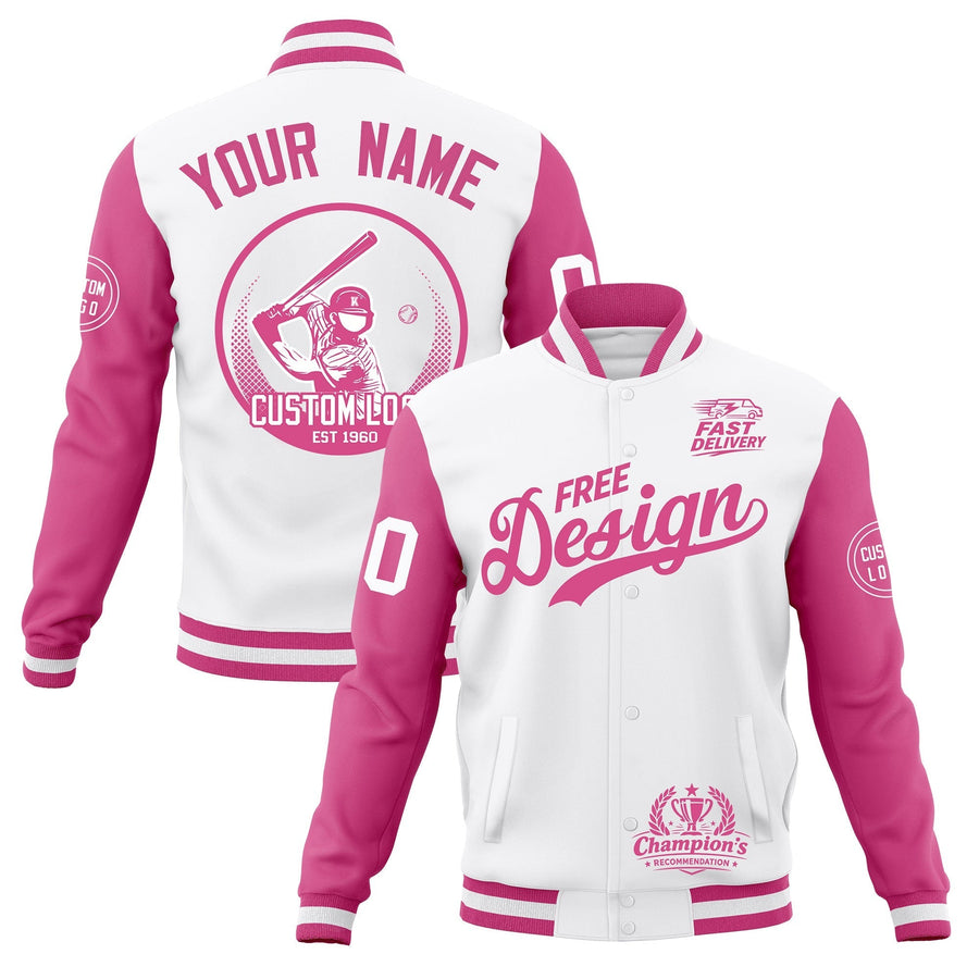Custom White Pink Jacket Classic Style Full-Snap Club & Spirit Wear Breathable | BuyFootballJersey