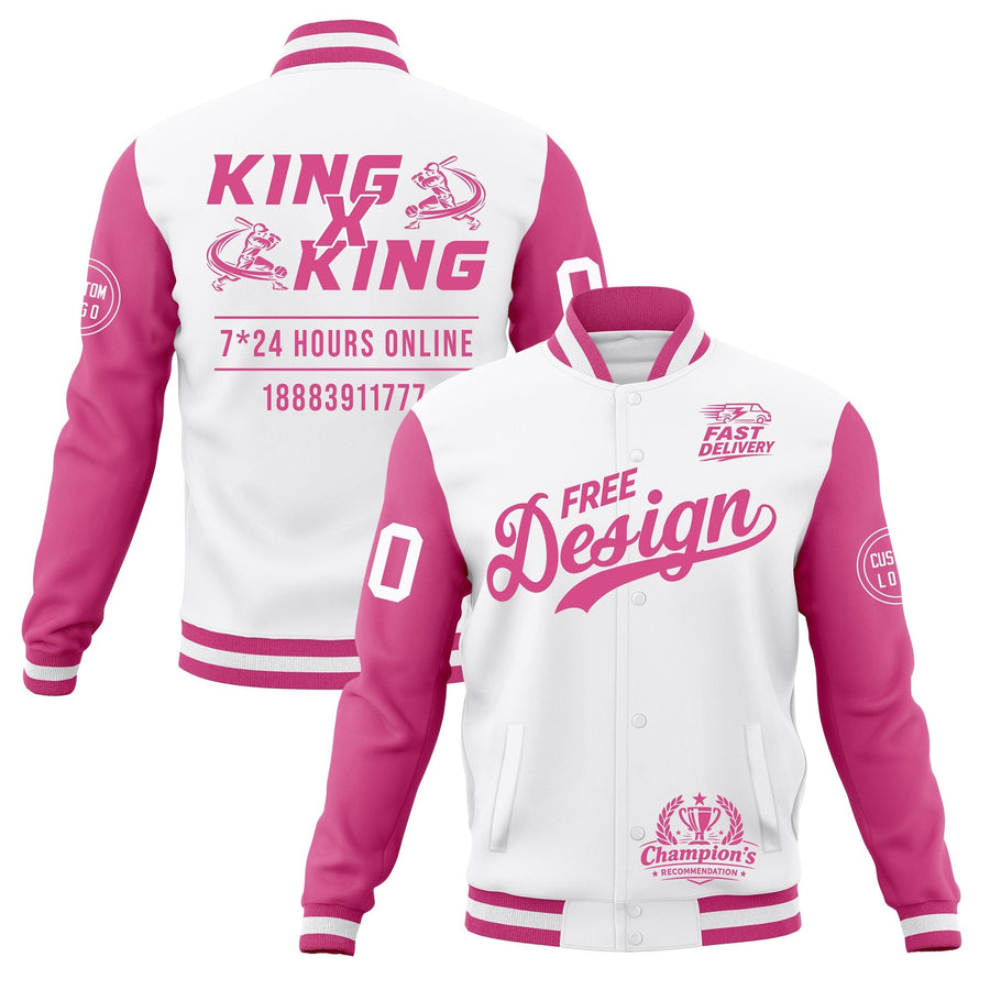 Custom White Pink Jacket Classic Style Full-Snap Club & Spirit Wear Wrinkle-Resistant | BuyFootballJersey