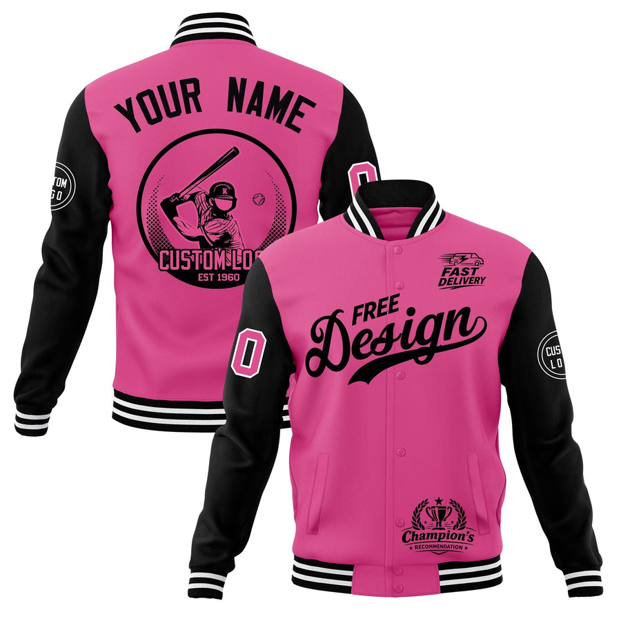 Custom Pink Black White Jacket Classic Style Full-Snap Club & Spirit Wear Breathable | BuyFootballJersey