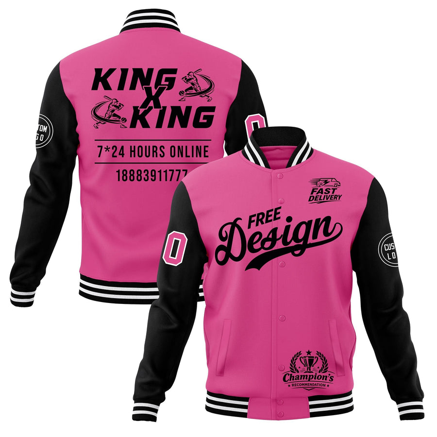 Custom Pink Black White Jacket Classic Style Full-Snap Club & Spirit Wear Wrinkle-Resistant | BuyFootballJersey