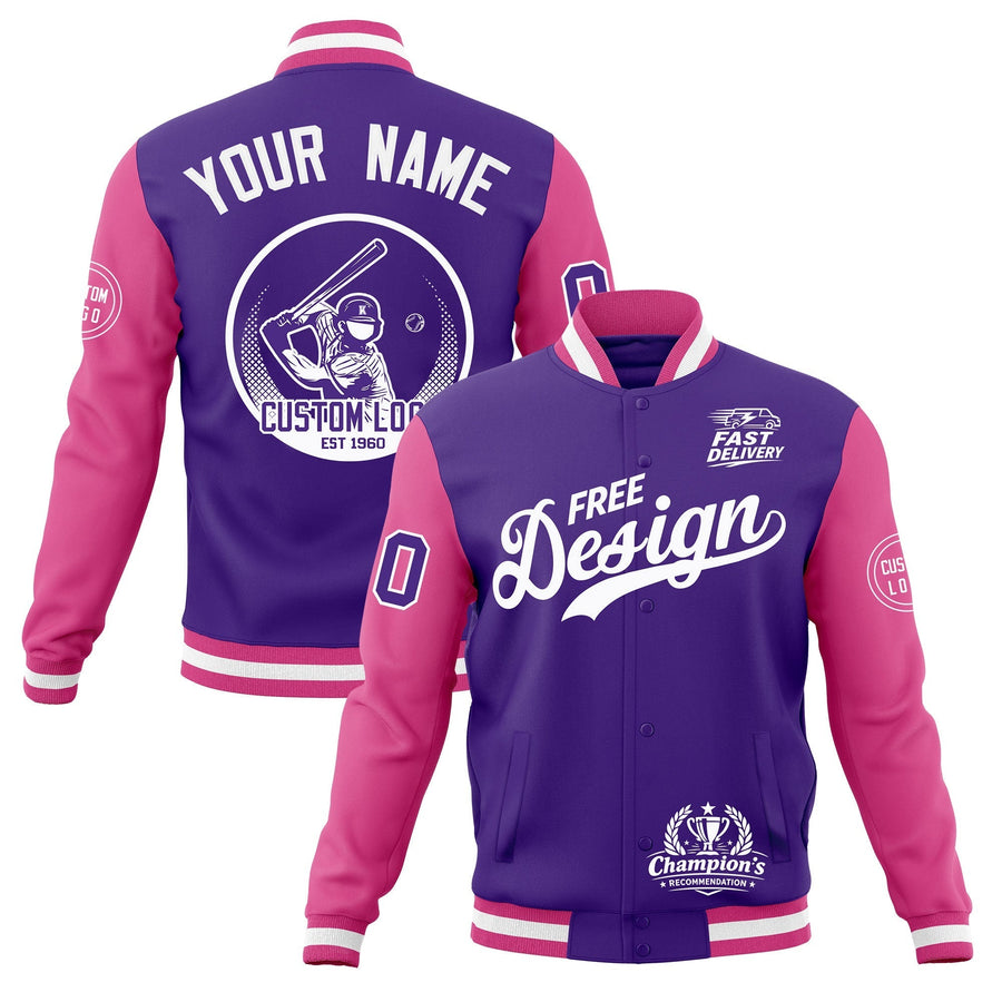 Custom Purple Pink White Jacket Classic Style Full-Snap Club & Spirit Wear Breathable | BuyFootballJersey