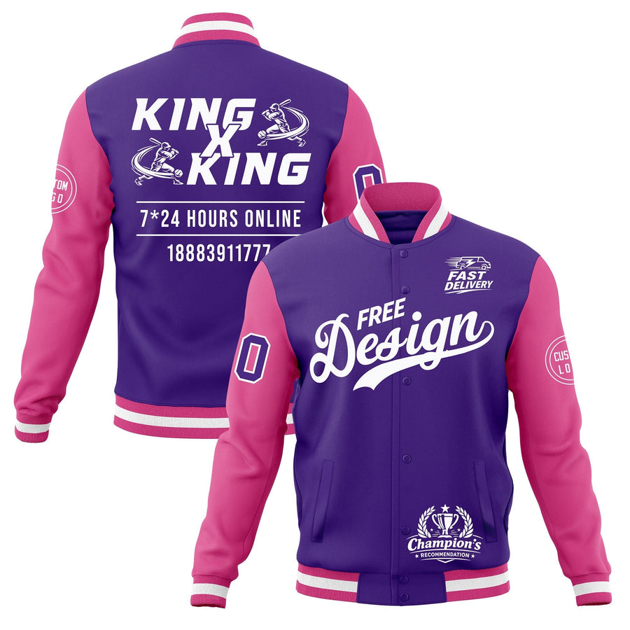 Custom Purple Pink White Jacket Classic Style Full-Snap Club & Spirit Wear Wrinkle-Resistant | BuyFootballJersey