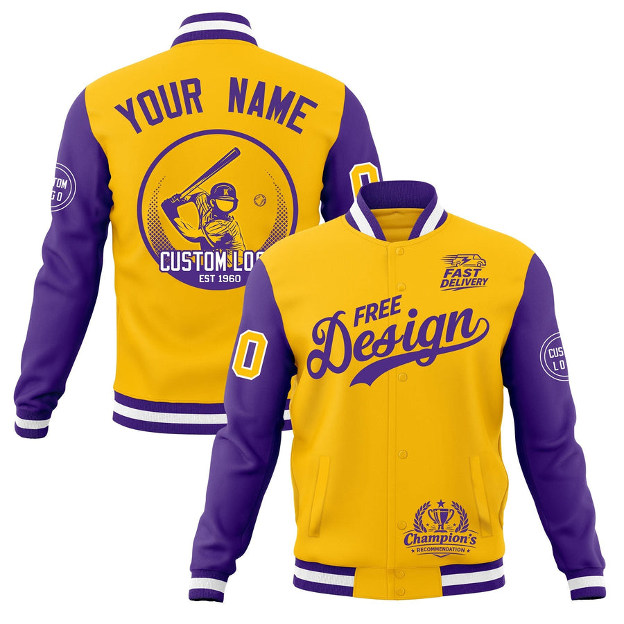 Custom Gold Purple White Jacket Classic Style Full-Snap Club & Spirit Wear Breathable | BuyFootballJersey