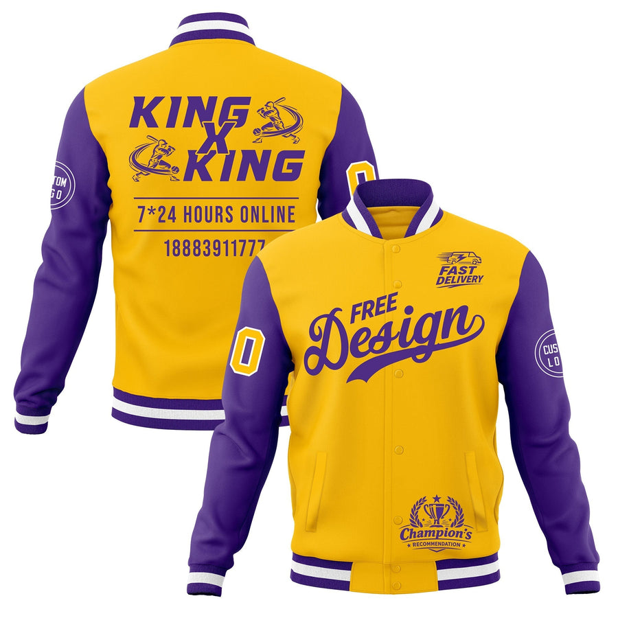 Custom Gold Purple White Jacket Classic Style Full-Snap Club & Spirit Wear Wrinkle-Resistant | BuyFootballJersey
