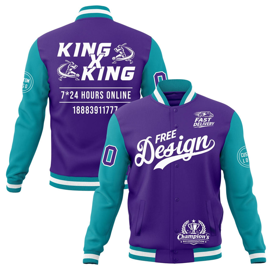 Custom Purple Teal White Jacket Classic Style Full-Snap Club & Spirit Wear Wrinkle-Resistant | BuyFootballJersey