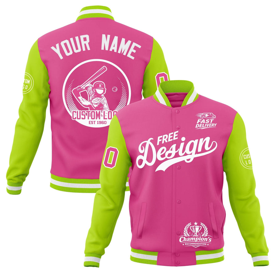 Custom Pink Neon Green White Jacket Classic Style Full-Snap Club & Spirit Wear Breathable | BuyFootballJersey