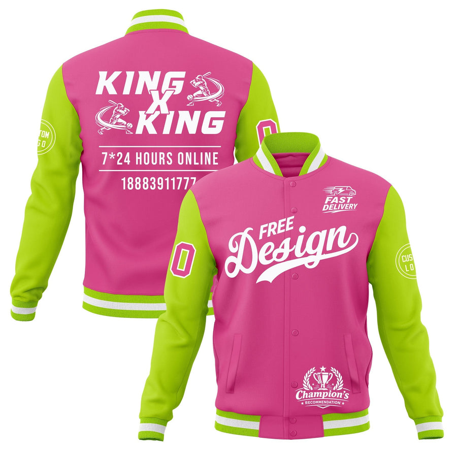 Custom Pink Neon Green White Jacket Classic Style Full-Snap Club & Spirit Wear Wrinkle-Resistant | BuyFootballJersey