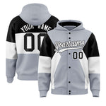 Custom Silver Black-White Color Block Varsity Full-Snap Letterman Jacket Hoodie | BuyFootballJersey