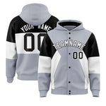 Custom Silver Black-White Color Block Varsity Full-Snap Letterman Jacket Hoodie | BuyFootballJersey
