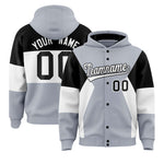 Custom Silver Black-White Color Block Varsity Full-Snap Letterman Jacket Hoodie | BuyFootballJersey
