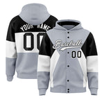 Custom Silver Black-White Color Block Varsity Full-Snap Letterman Jacket Hoodie | BuyFootballJersey