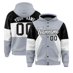 Custom Silver Black-White Color Block Varsity Full-Snap Letterman Jacket Hoodie | BuyFootballJersey