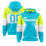 Custom Sky Blue Fluorescent Green-White Color Block Varsity Full-Snap Letterman Jacket Hoodie | BuyFootballJersey