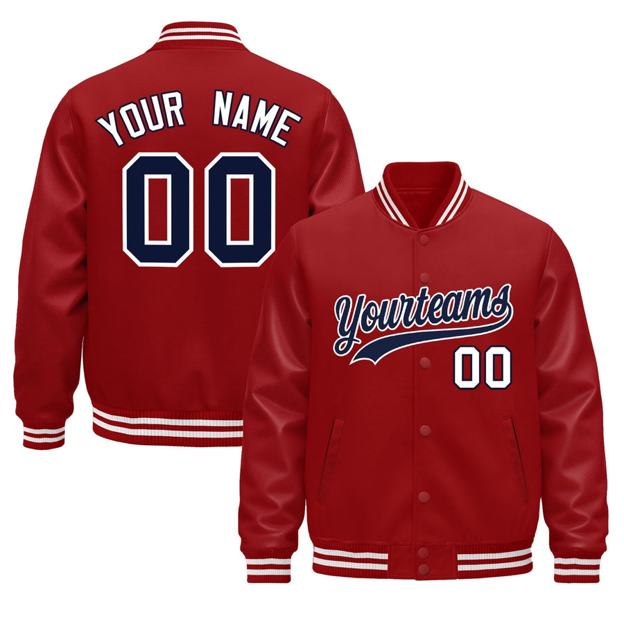 Custom Red White Classic Style Leather Sleeves Wrinkle-Resistant Jacket | BuyFootballJersey