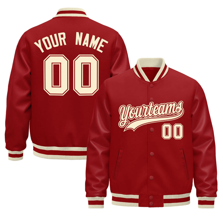 Custom Red Cream Classic Style Leather Sleeves Wrinkle-Resistant Jacket | BuyFootballJersey