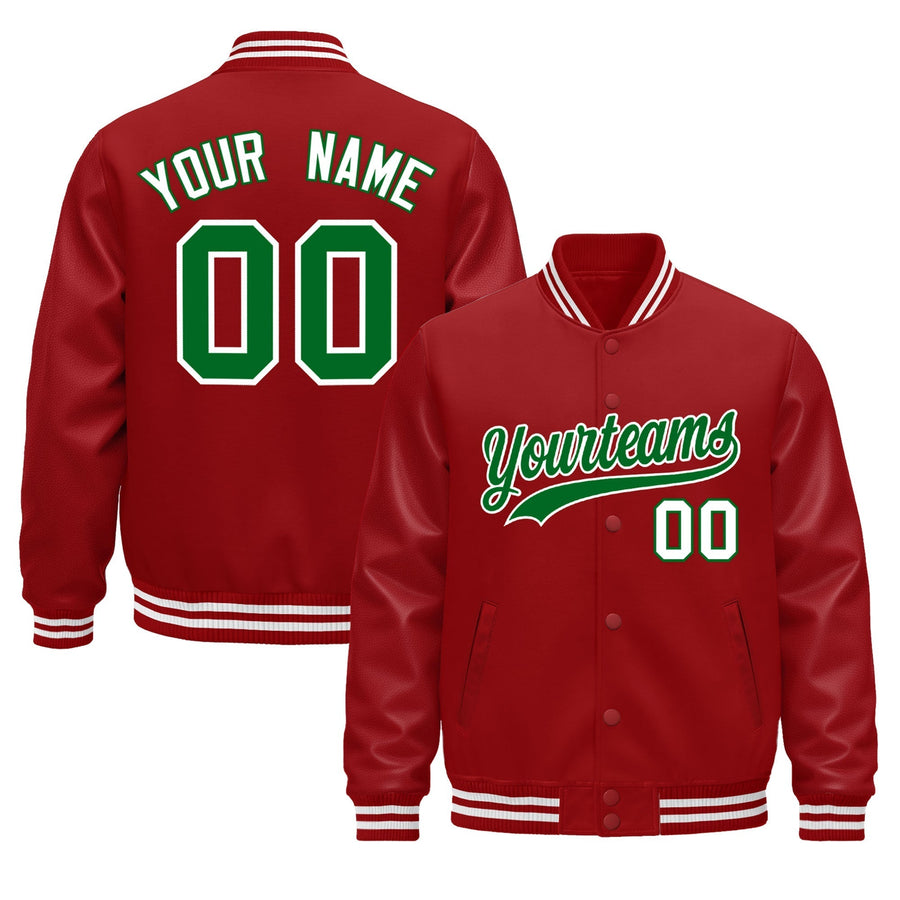 Custom Red White Classic Style Leather Sleeves Wrinkle-Resistant Jacket | BuyFootballJersey