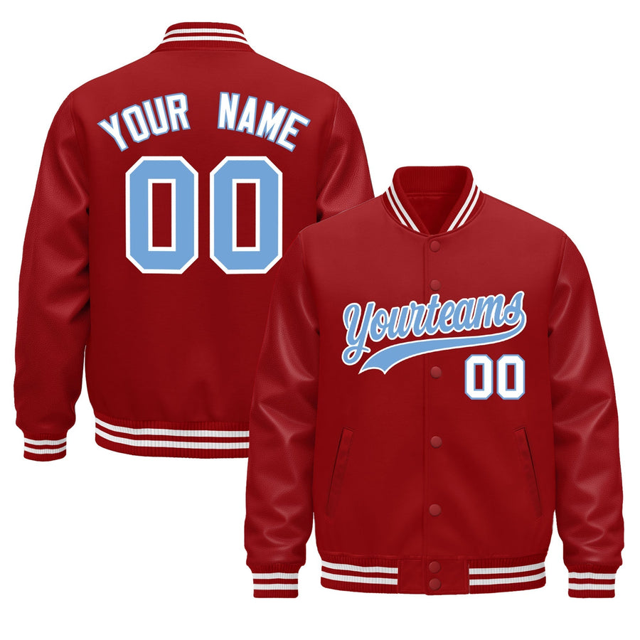 Custom Red White Classic Style Leather Sleeves Wrinkle-Resistant Jacket | BuyFootballJersey