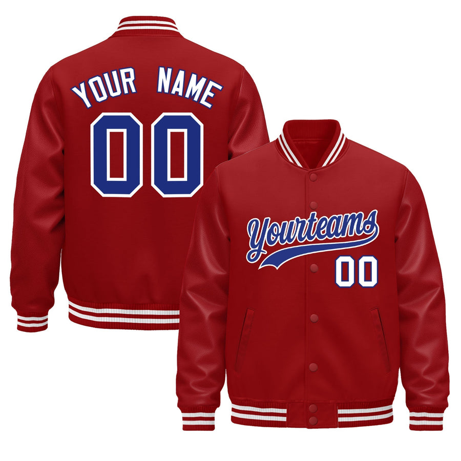 Custom Red White Classic Style Leather Sleeves Wrinkle-Resistant Jacket | BuyFootballJersey