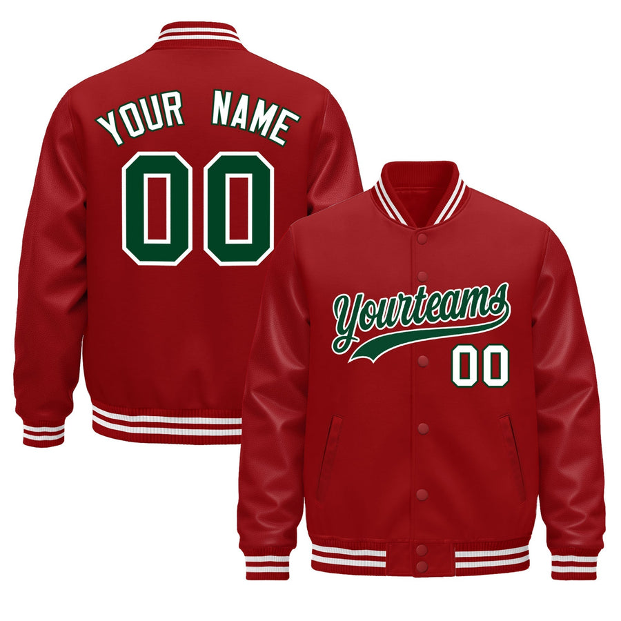 Custom Red White Classic Style Leather Sleeves Wrinkle-Resistant Jacket | BuyFootballJersey