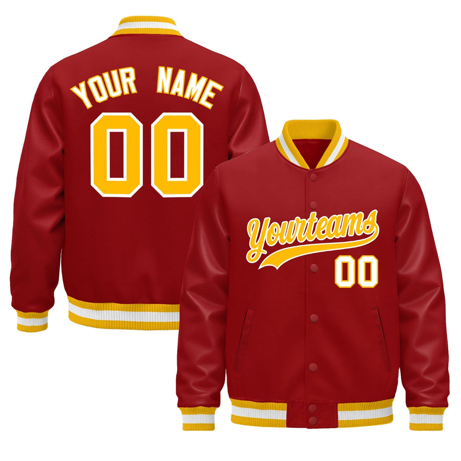 Custom Red White Classic Style Leather Sleeves Wrinkle-Resistant Jacket | BuyFootballJersey
