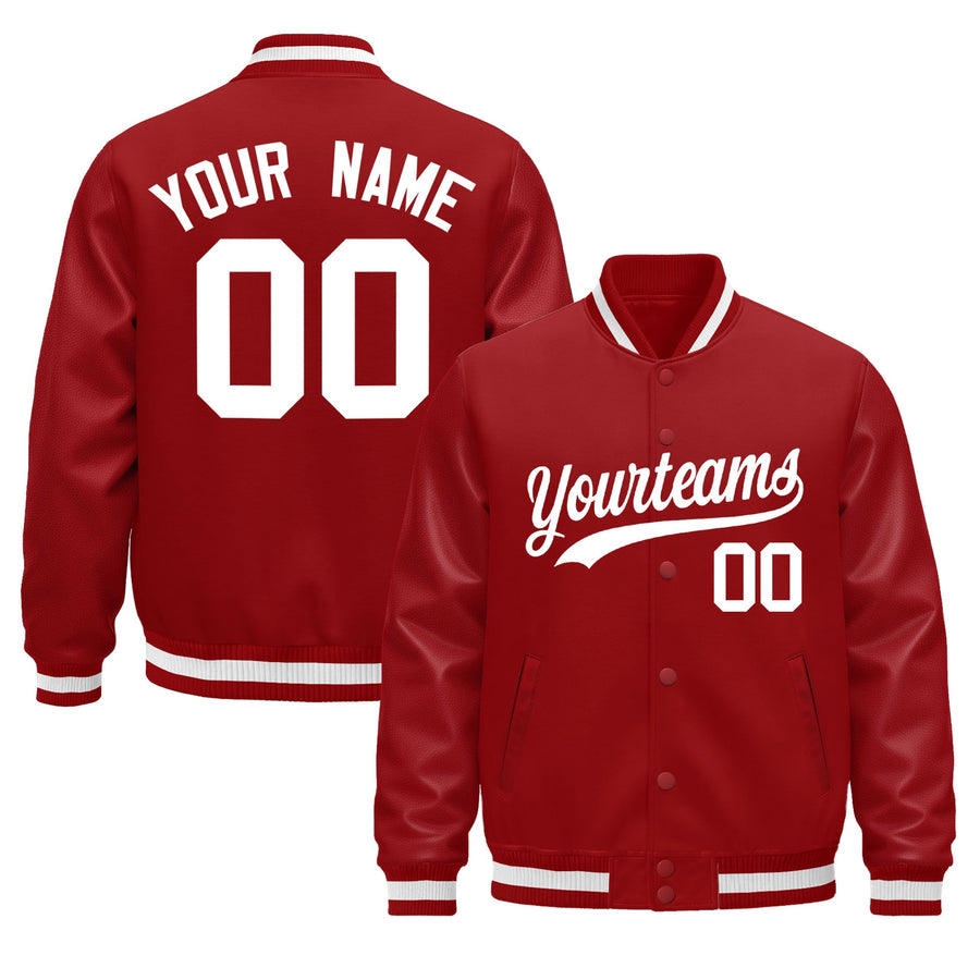Custom Red White Classic Style Leather Sleeves Wrinkle-Resistant Jacket | BuyFootballJersey