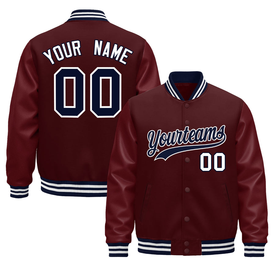 Custom Burgundy White Classic Style Leather Sleeves Wrinkle-Resistant Jacket | BuyFootballJersey