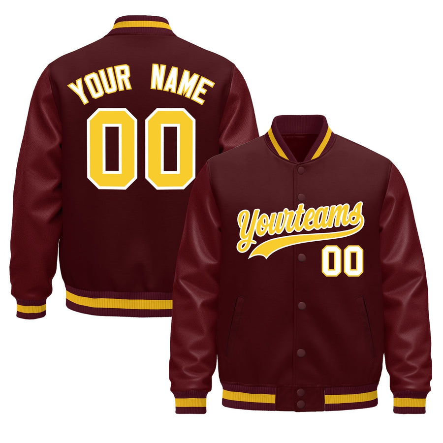 Custom Burgundy White Classic Style Leather Sleeves Wrinkle-Resistant Jacket | BuyFootballJersey