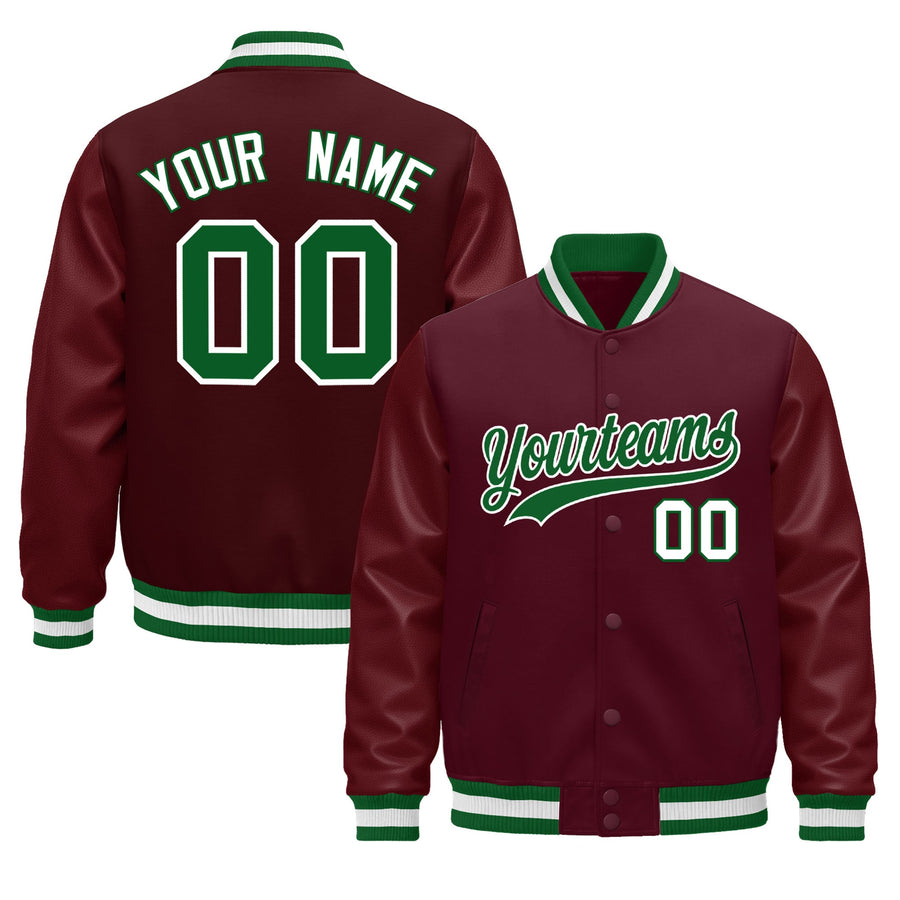 Custom Burgundy White Classic Style Leather Sleeves Wrinkle-Resistant Jacket | BuyFootballJersey