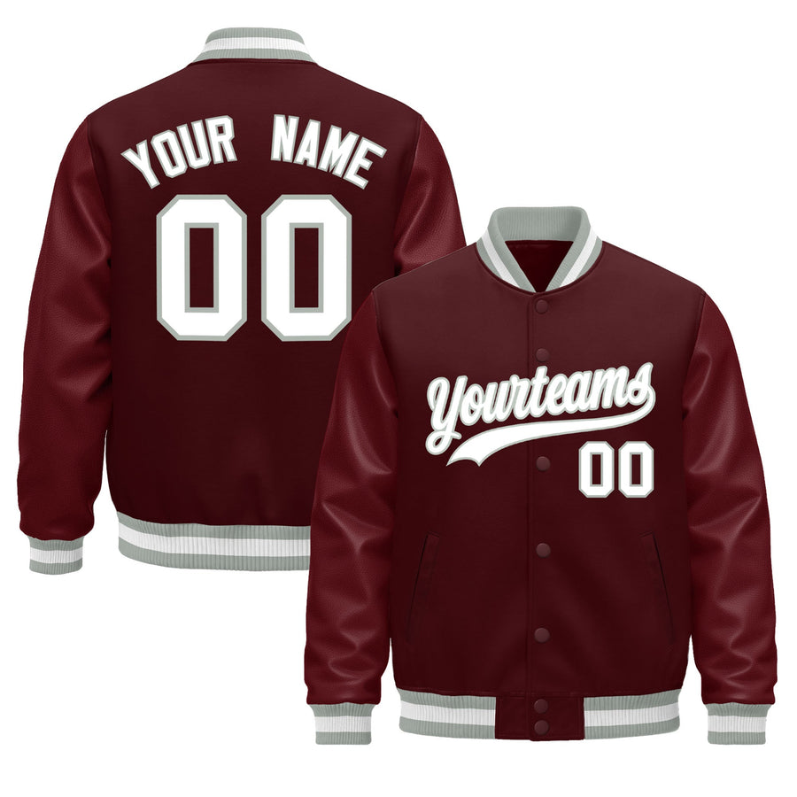 Custom Burgundy White Classic Style Leather Sleeves Wrinkle-Resistant Jacket | BuyFootballJersey