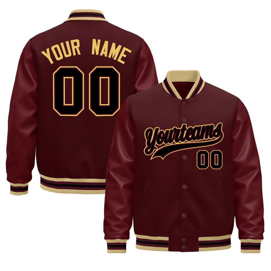 Custom Burgundy White Classic Style Leather Sleeves Wrinkle-Resistant Jacket | BuyFootballJersey
