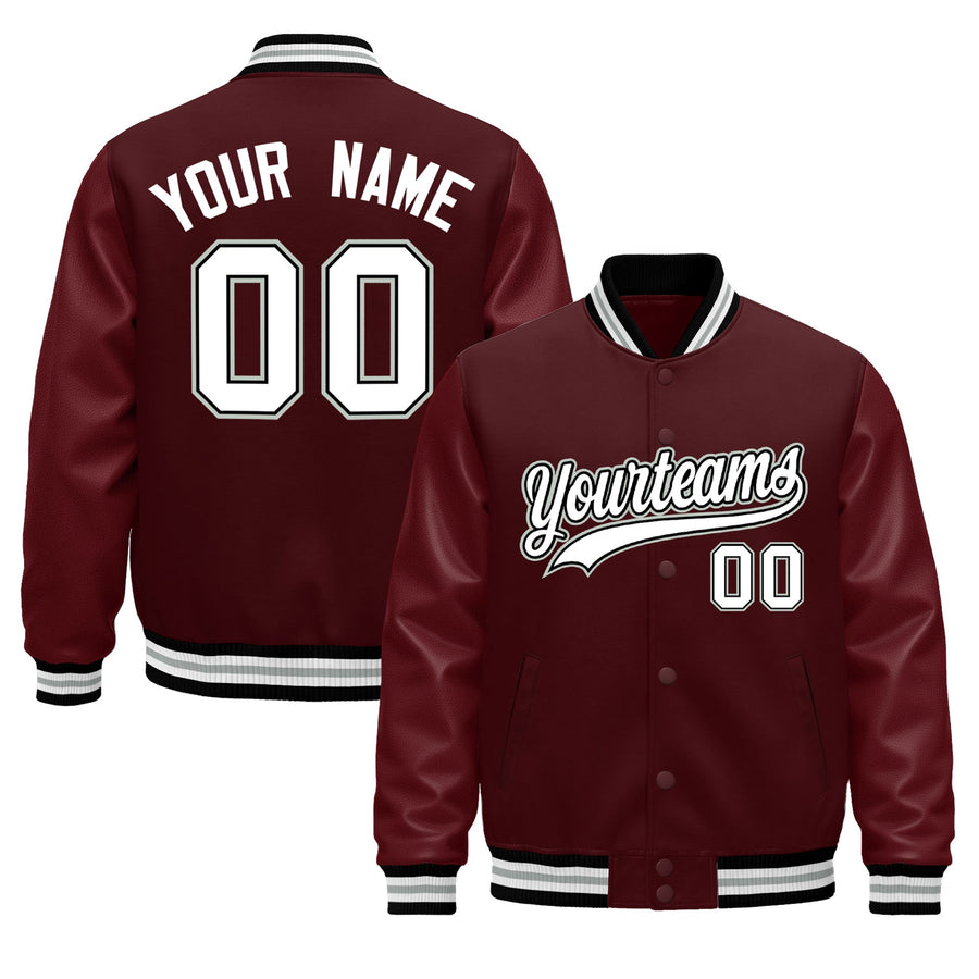 Custom Burgundy White Classic Style Leather Sleeves Wrinkle-Resistant Jacket | BuyFootballJersey