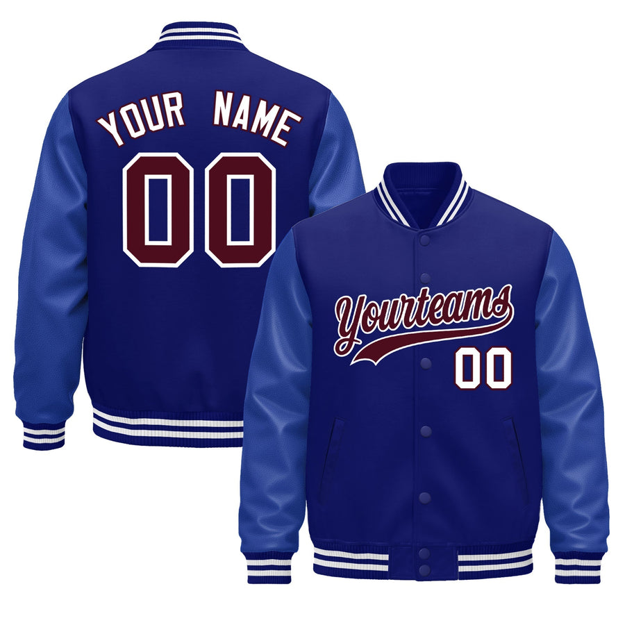 Custom Royal Blue White Classic Style Leather Sleeves Wrinkle-Resistant Jacket | BuyFootballJersey