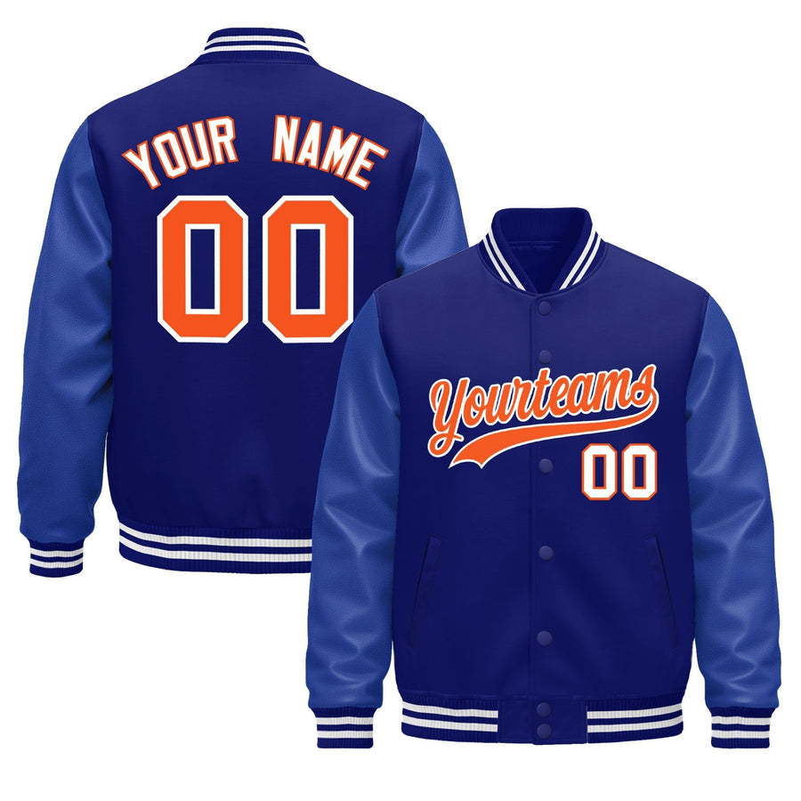 Custom Royal Blue White Classic Style Leather Sleeves Wrinkle-Resistant Jacket | BuyFootballJersey