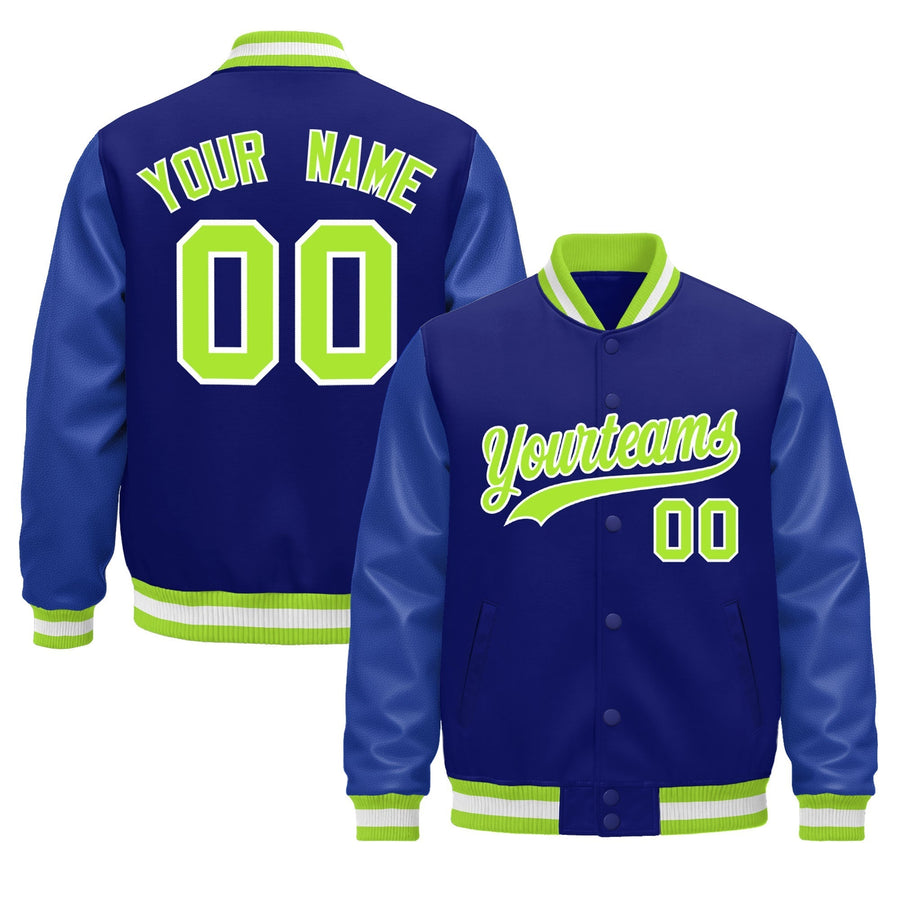 Custom Royal Blue White Classic Style Leather Sleeves Wrinkle-Resistant Jacket | BuyFootballJersey