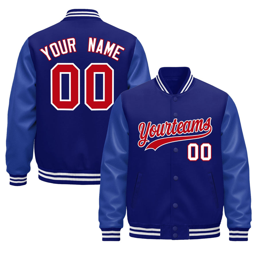 Custom Royal Blue White Classic Style Leather Sleeves Wrinkle-Resistant Jacket | BuyFootballJersey