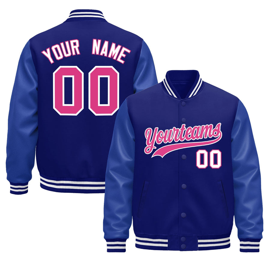 Custom Royal Blue White Classic Style Leather Sleeves Wrinkle-Resistant Jacket | BuyFootballJersey