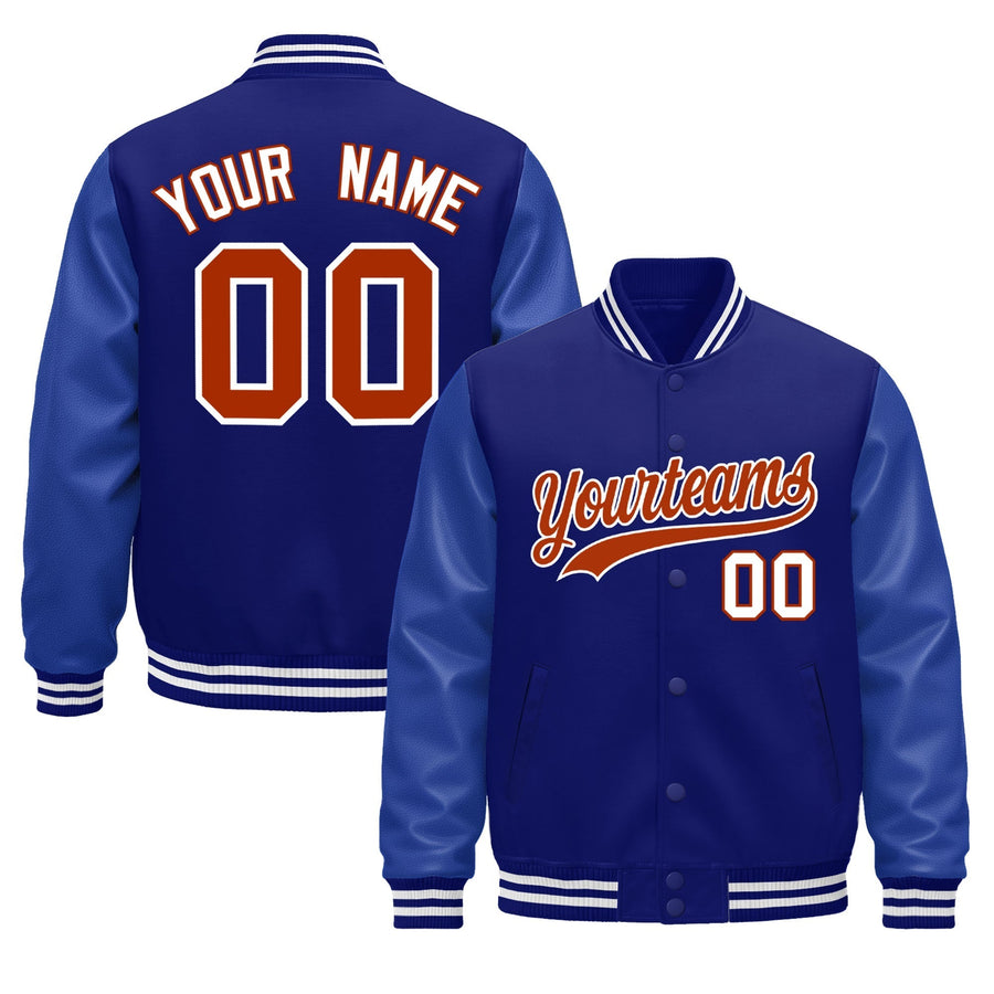Custom Royal Blue White Classic Style Leather Sleeves Wrinkle-Resistant Jacket | BuyFootballJersey