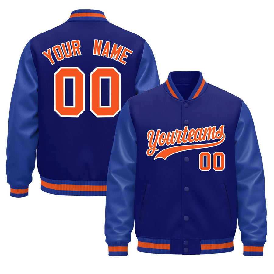 Custom Royal Blue White Classic Style Leather Sleeves Wrinkle-Resistant Jacket | BuyFootballJersey