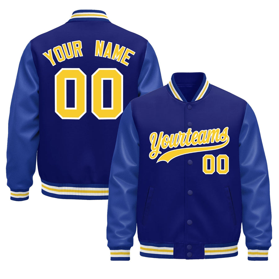 Custom Royal Blue White Classic Style Leather Sleeves Wrinkle-Resistant Jacket | BuyFootballJersey