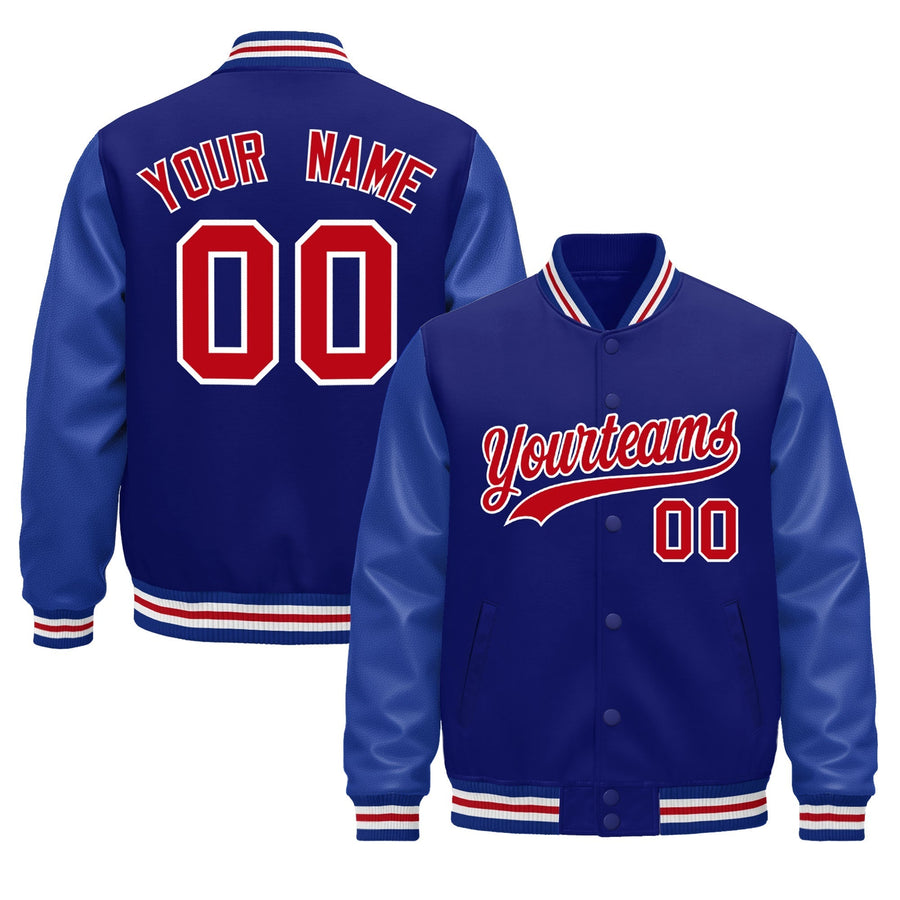 Custom Royal Blue red Classic Style Leather Sleeves Wrinkle-Resistant Jacket | BuyFootballJersey