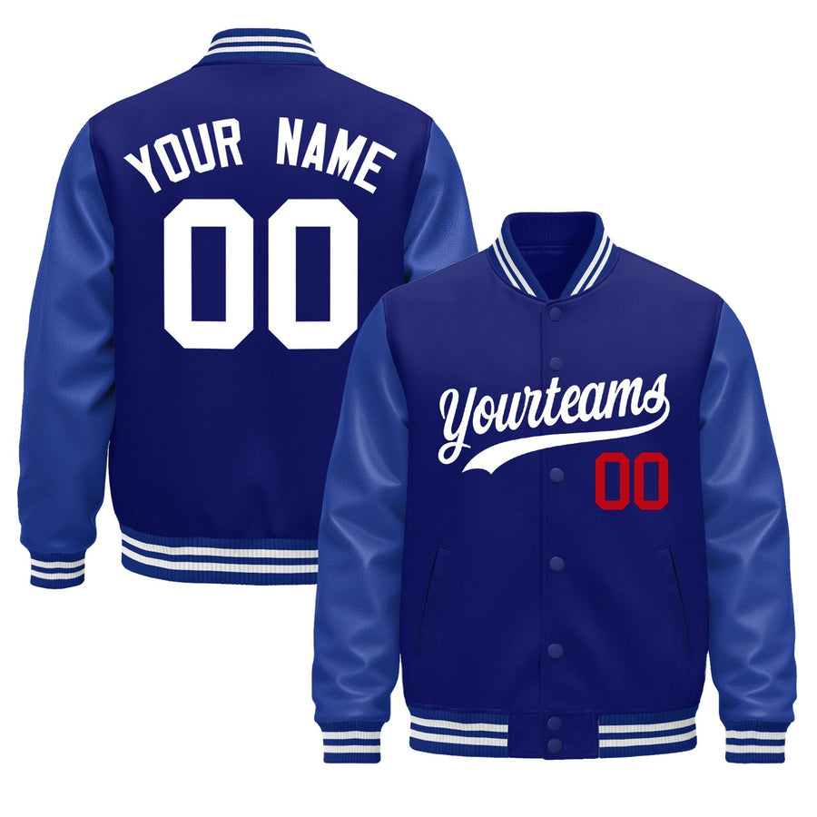 Custom Royal Blue White Classic Style Leather Sleeves Wrinkle-Resistant Jacket | BuyFootballJersey