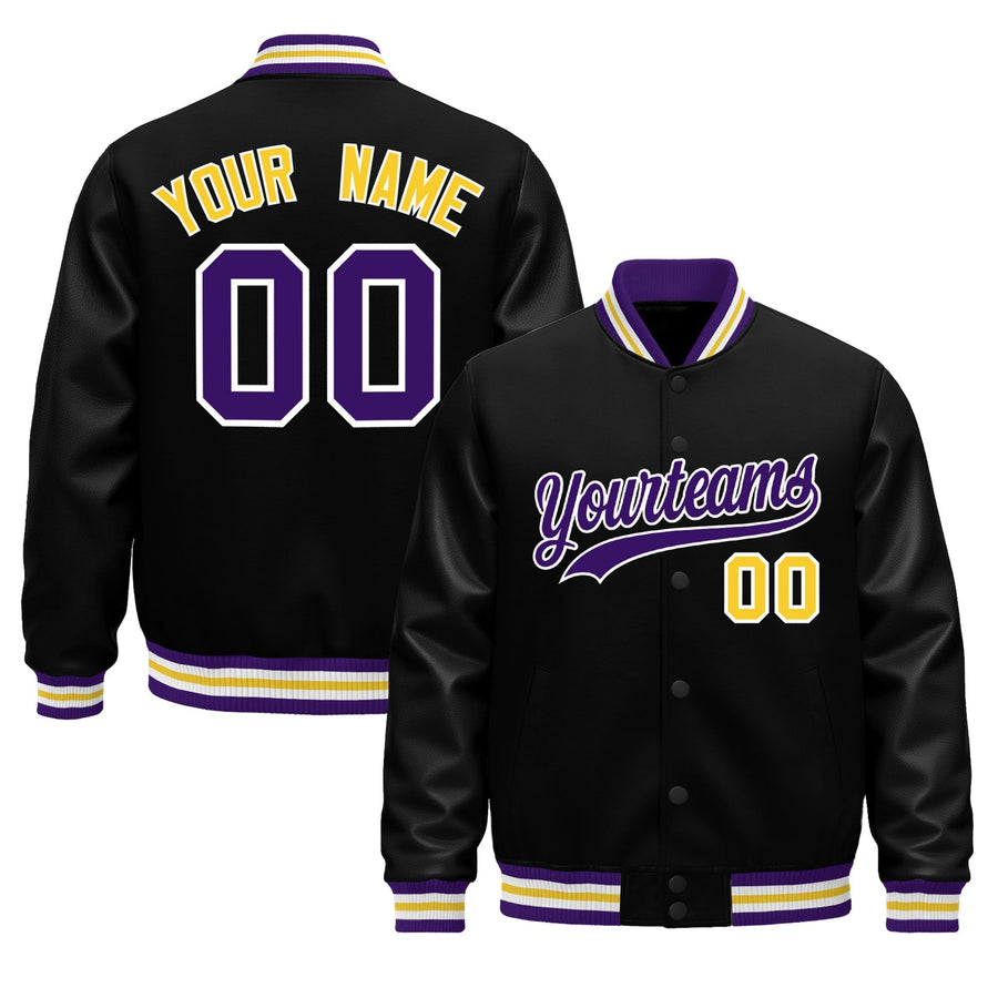 Custom Black Purple White Classic Style Leather Sleeves Wrinkle-Resistant Jacket | BuyFootballJersey