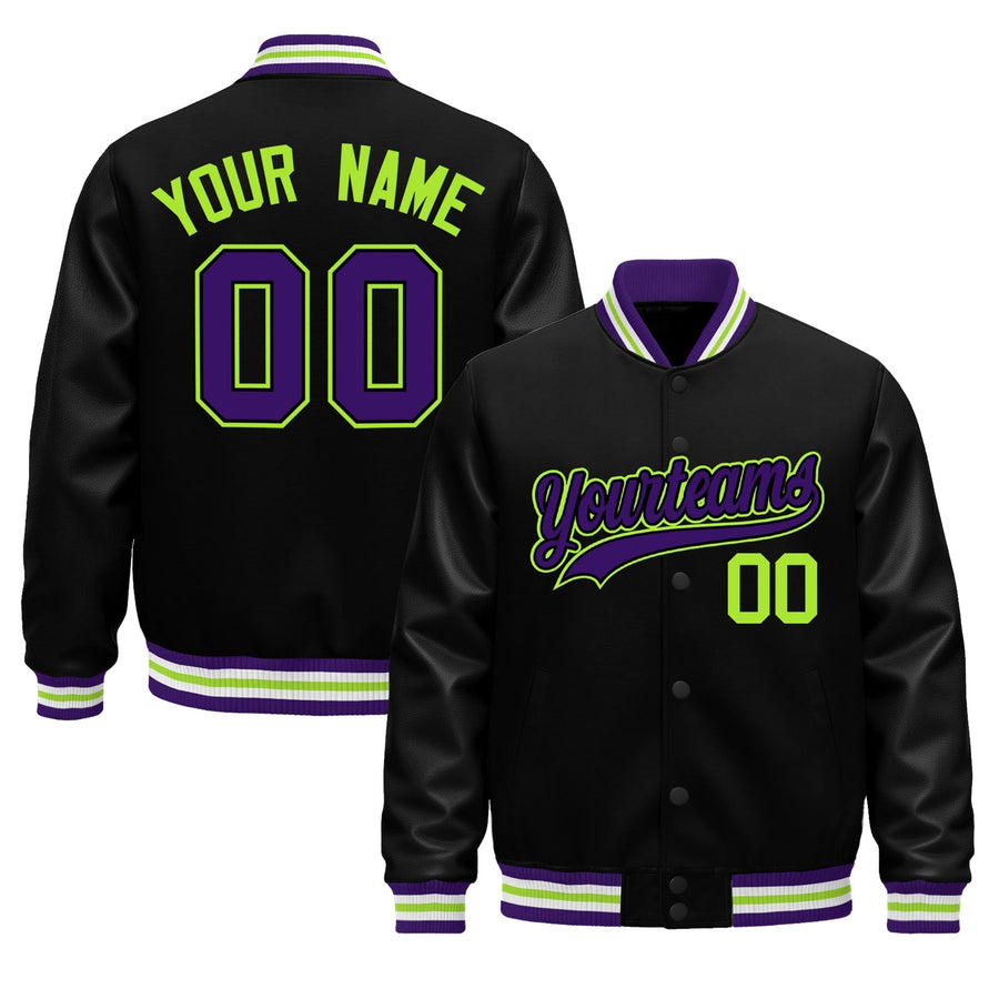 Custom Black Purple White Classic Style Leather Sleeves Wrinkle-Resistant Jacket | BuyFootballJersey