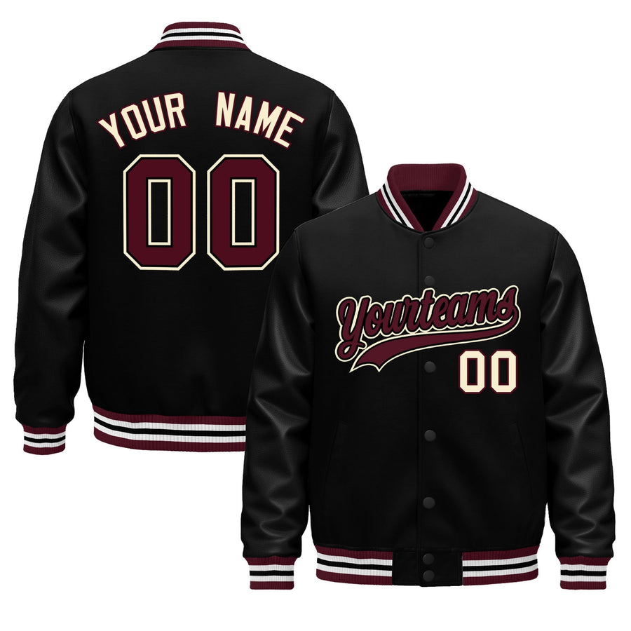 Custom Black Cream Classic Style Leather Sleeves Wrinkle-Resistant Jacket | BuyFootballJersey